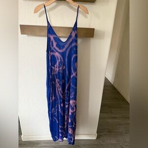 Boutique|Vibrant Blue and Pink Tie-Dye Sleeveless Maxi Dress,Drapey boho style•
